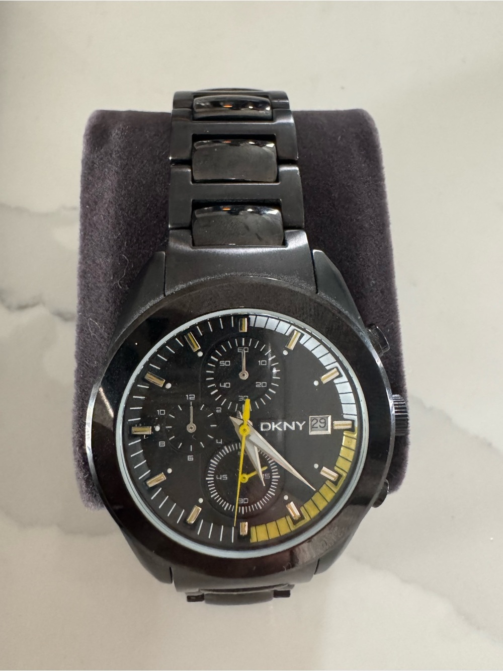 DKNY Black Chronograph Watch with Yellow Accents